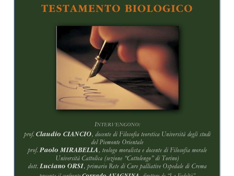 Il dibattito sul Testamento biologico: il 12 marzo (ore 20,45) tavola rotonda a Fossano